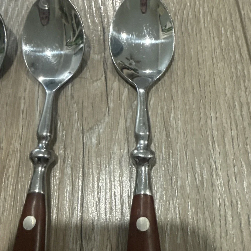 Chef's Stainless BISTRO Woodgrain Brown‎ Pattern Set of 3 Teaspoons